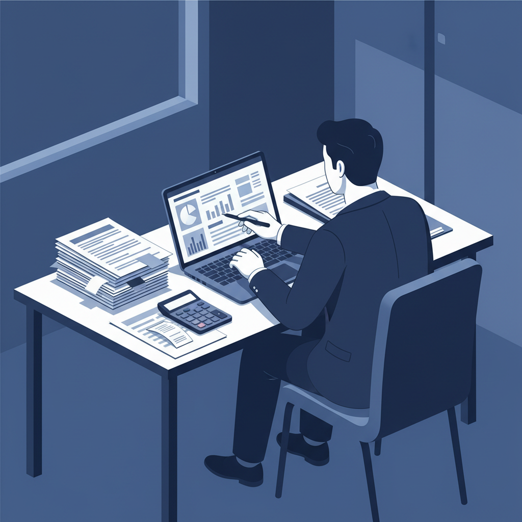 A person reviewing financial documents for income tax filing