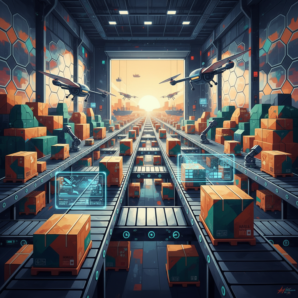 A vibrant export warehouse with Indian-branded packages ready for global shipment symbolising regulatory change