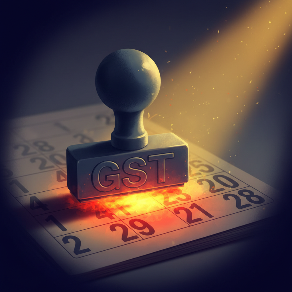 Symbolic GST stamp and a fading calendar representing the expiration of the appeal period
