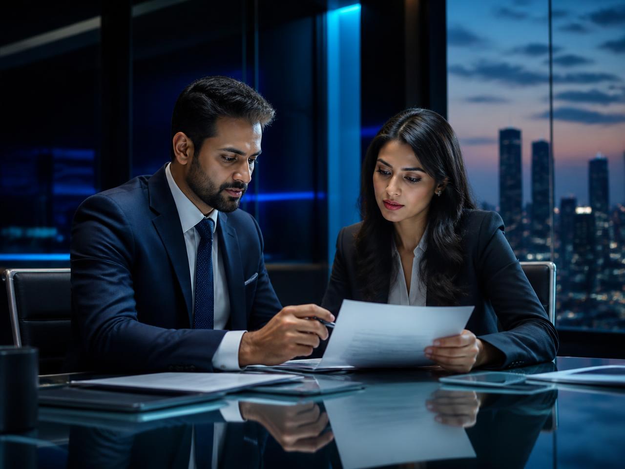 Bluman professionals reviewing compliance documents with a client