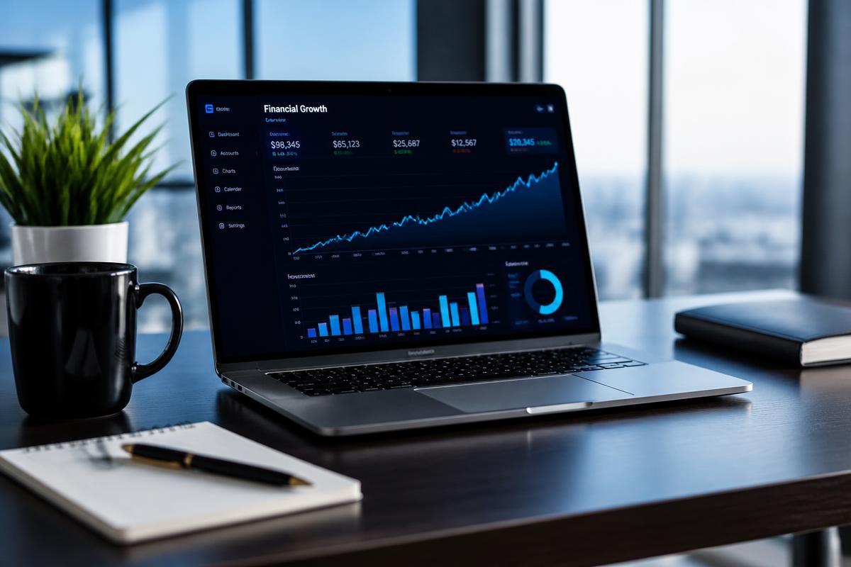 Financial growth charts on a laptop screen